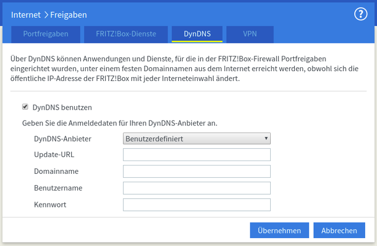 Screenshot der FritzBox-Konfiguration